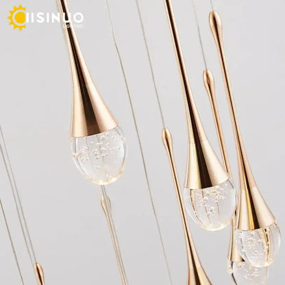 Golden teardrop crystal staircase chandelier for living room