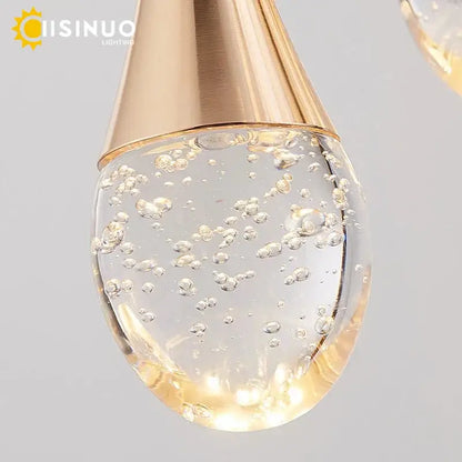Golden teardrop crystal staircase chandelier for living room