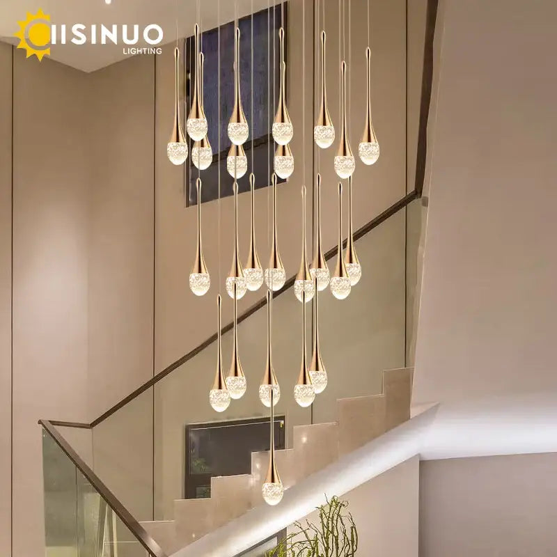 Golden teardrop crystal staircase chandelier for living room