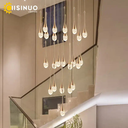 Golden teardrop crystal staircase chandelier for living room