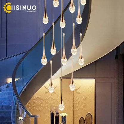Golden teardrop crystal staircase chandelier for living room