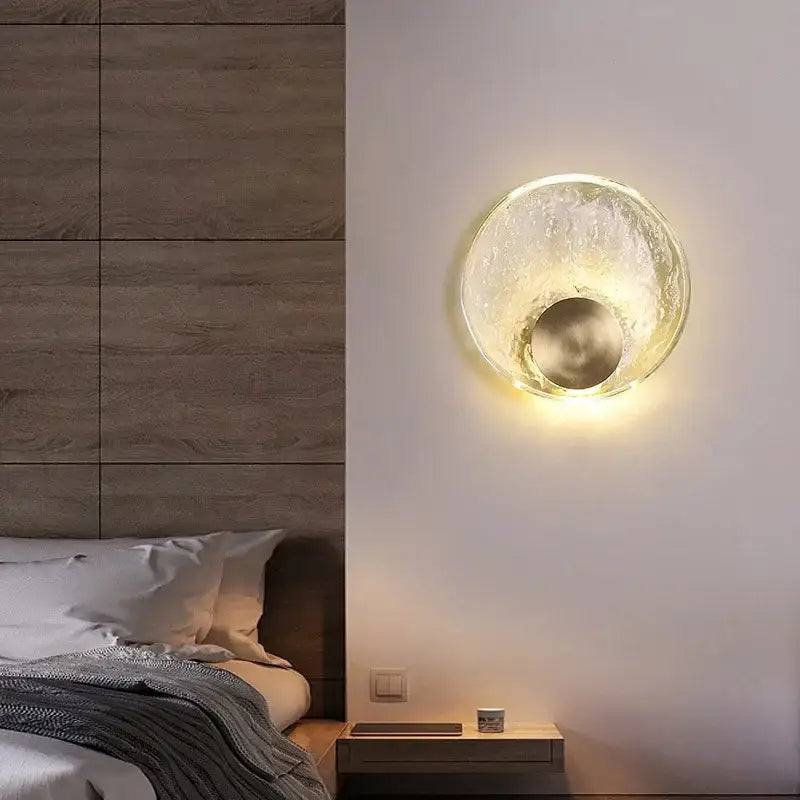 Golden textured elegance crystal wall lamp for bedroom living room