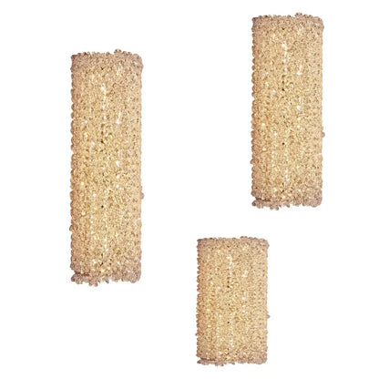 Golden textured glass wall lamp with crystal beads living room