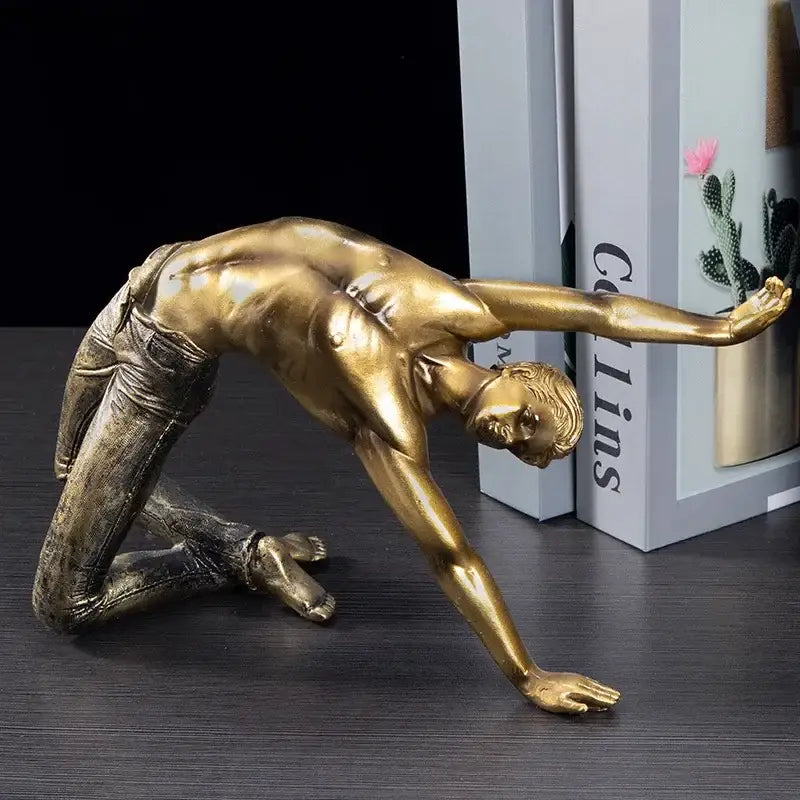 Golden thinker bodybuilder resin sculpture for office desk decor