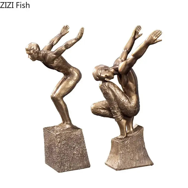 Golden thinker bodybuilder resin sculpture for office desk decor