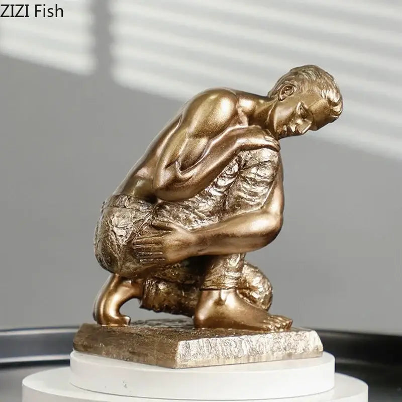 Golden thinker bodybuilder resin sculpture for office desk decor
