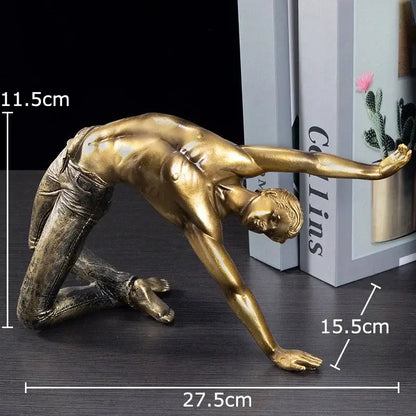 Golden thinker bodybuilder resin sculpture for office desk decor