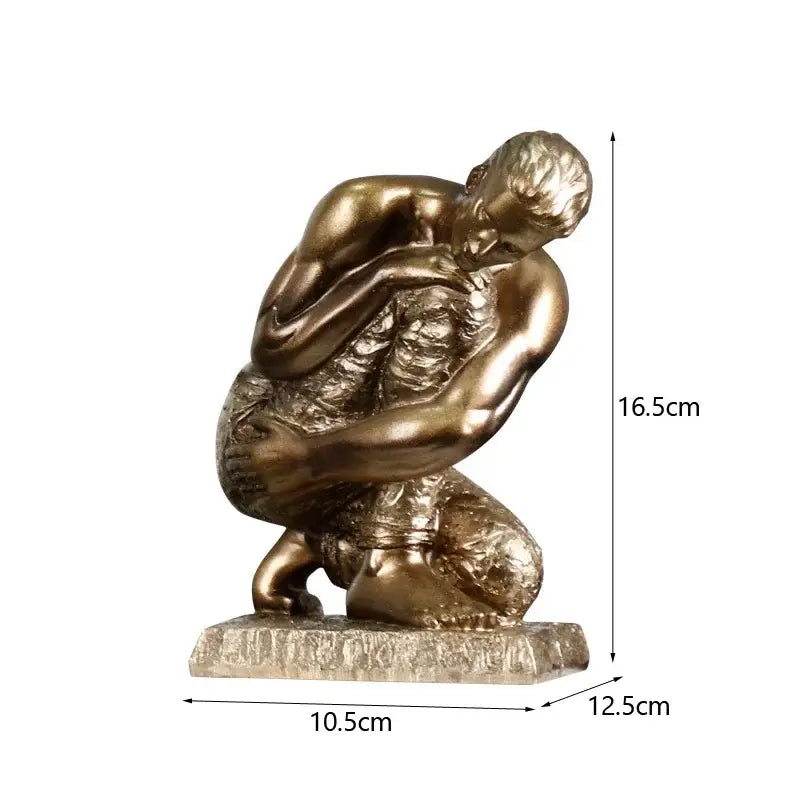 Golden thinker bodybuilder resin sculpture for office desk decor