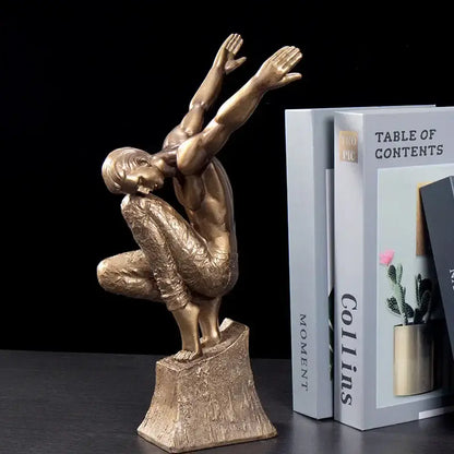 Golden thinker bodybuilder resin sculpture for office desk decor