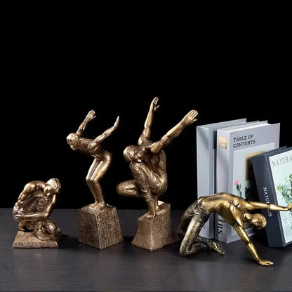 Golden thinker bodybuilder resin sculpture for office desk decor