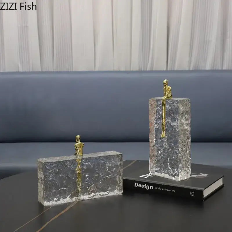Golden thinker ice crystal sculpture living room gold abstract decor