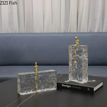 Golden thinker ice crystal sculpture living room gold abstract decor