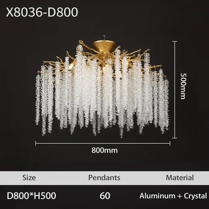 Golden tree branch crystal led ceiling chandelier dining room gold & black