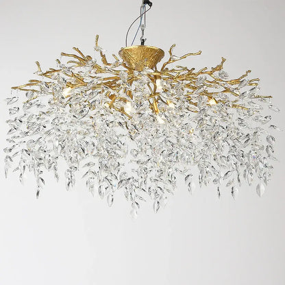Golden tree branch crystal led ceiling chandelier dining room gold & black