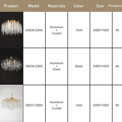 Golden tree branch crystal led ceiling chandelier dining room gold & black