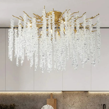 Golden tree branch crystal led ceiling chandelier dining room gold & black