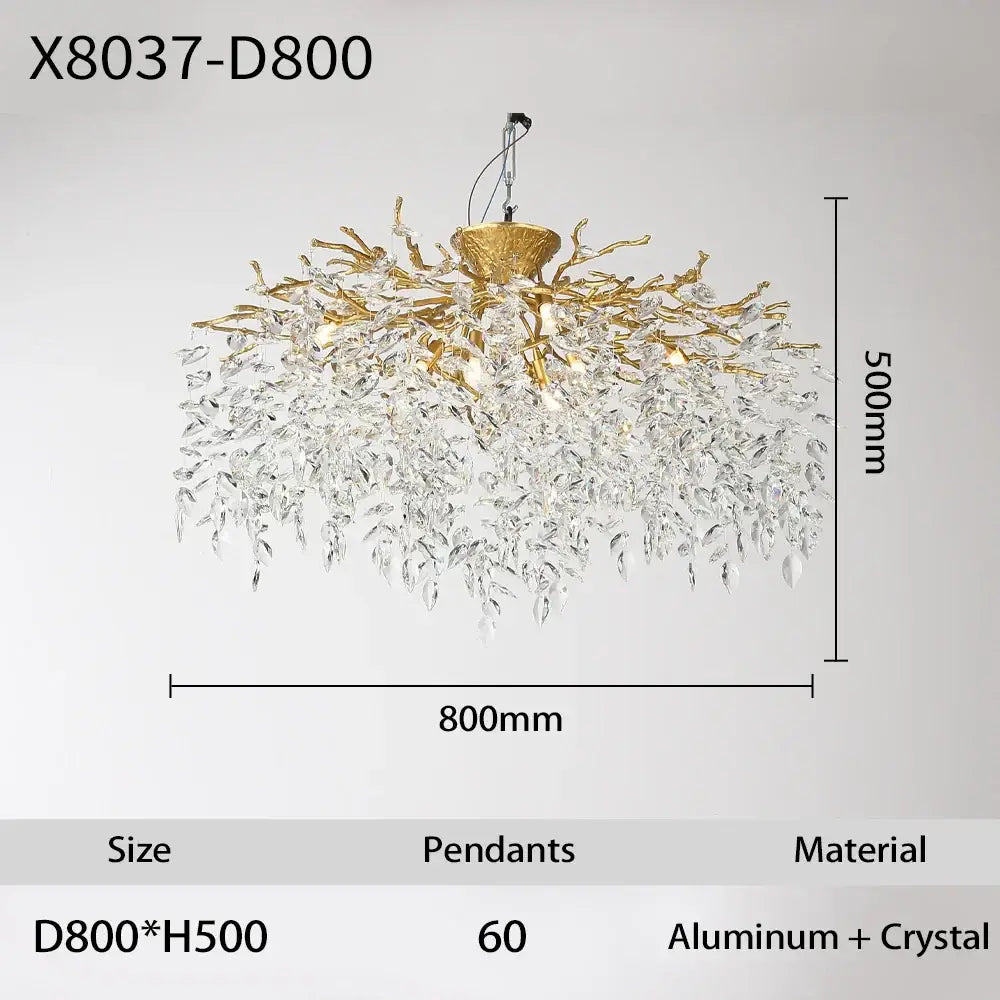 Golden tree branch crystal led ceiling chandelier dining room gold & black