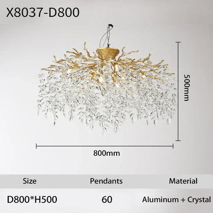 Golden tree branch crystal led ceiling chandelier dining room gold & black