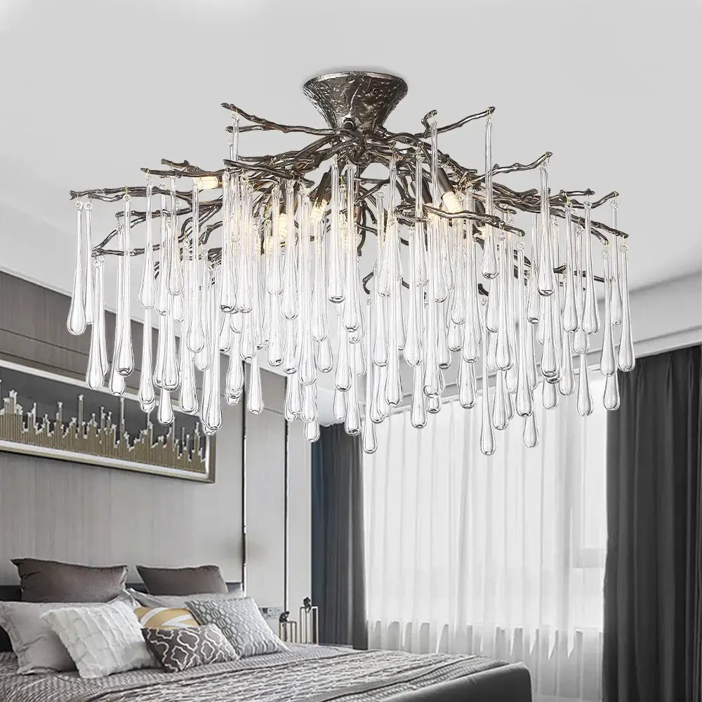 Golden tree branch crystal led ceiling chandelier dining room gold & black