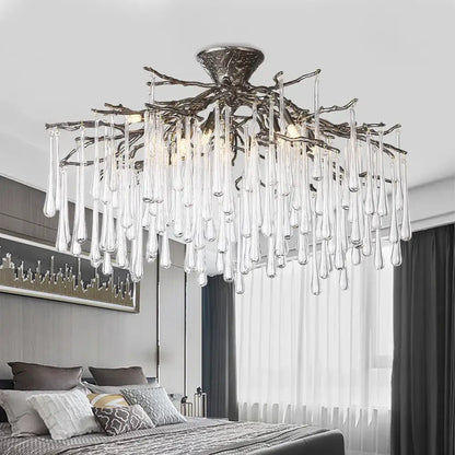 Golden tree branch crystal led ceiling chandelier dining room gold & black