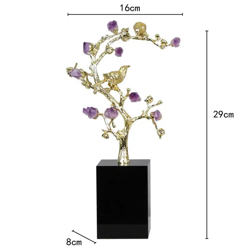Golden tree brass amethyst crystal flower sculpture living room decor