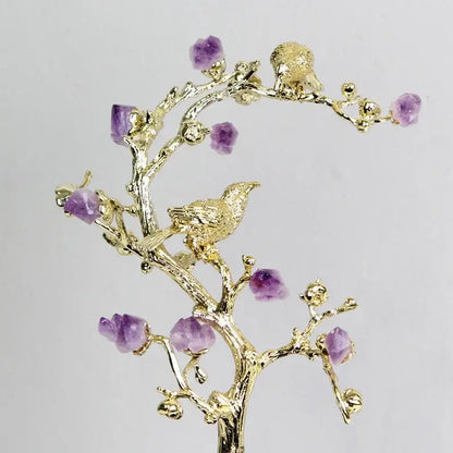 Golden tree brass amethyst crystal flower sculpture living room decor