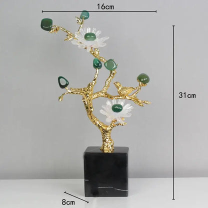 Golden tree brass amethyst crystal flower sculpture living room decor