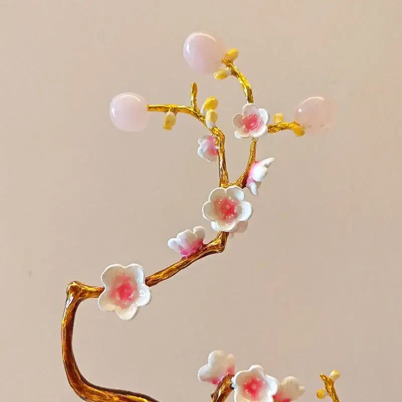 Golden tree pink & white metal decor figurine living room sculpture