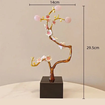Golden tree pink & white metal decor figurine living room sculpture