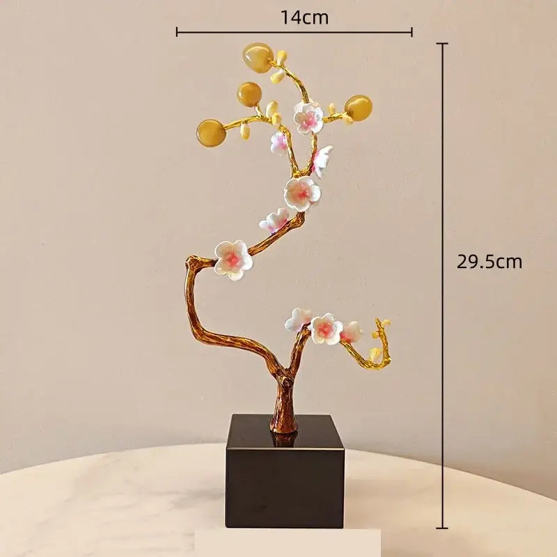 Golden tree pink & white metal decor figurine living room sculpture