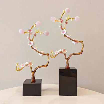 Golden tree pink & white metal decor figurine living room sculpture