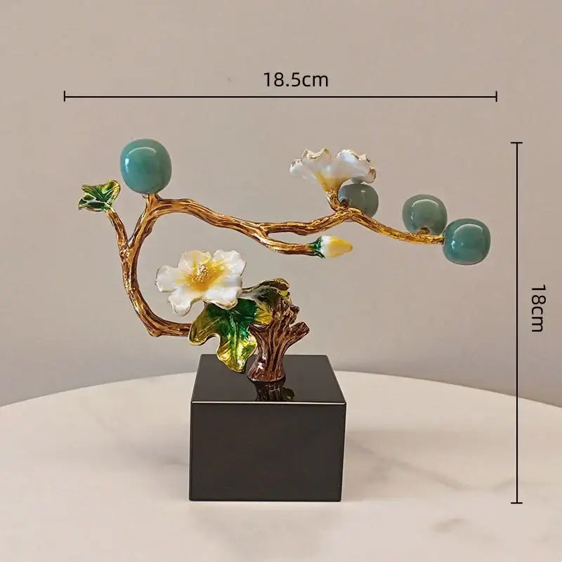 Golden tree plum blossom porcelain sculpture living room decor