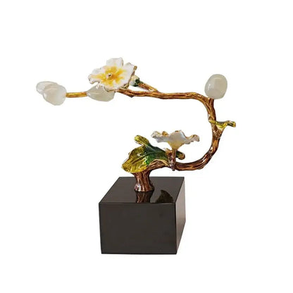Golden tree plum blossom porcelain sculpture living room decor