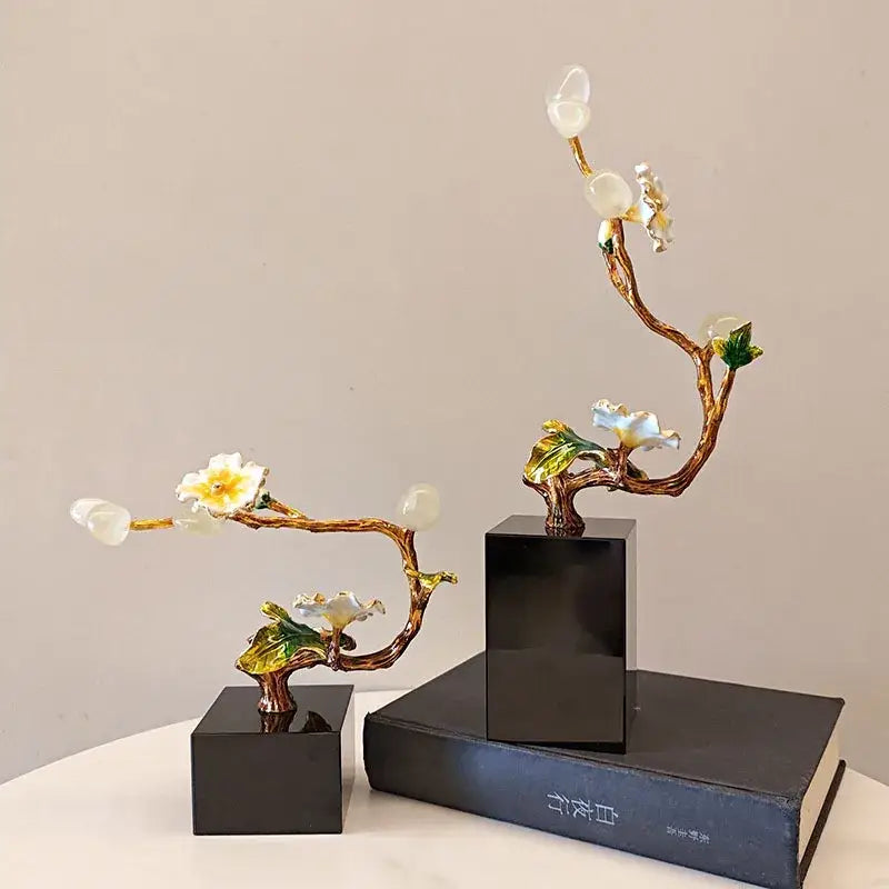 Golden tree plum blossom porcelain sculpture living room decor