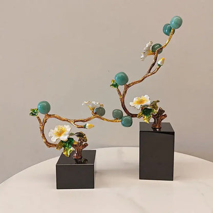 Golden tree plum blossom porcelain sculpture living room decor