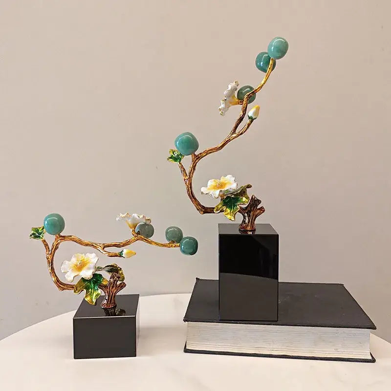 Golden tree plum blossom porcelain sculpture living room decor