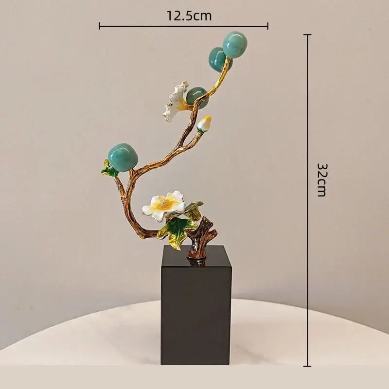 Golden tree plum blossom porcelain sculpture living room decor