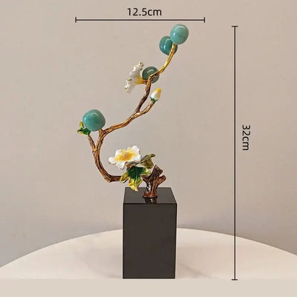 Golden tree plum blossom porcelain sculpture living room decor