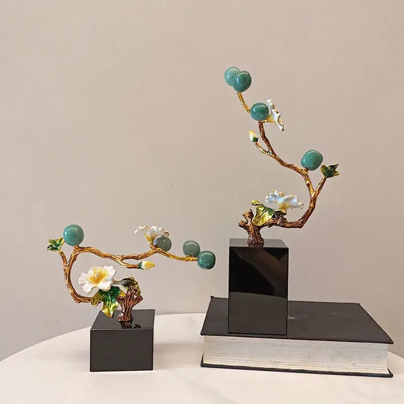 Golden tree plum blossom porcelain sculpture living room decor