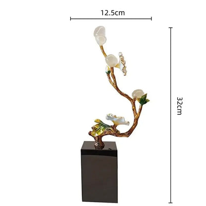 Golden tree plum blossom porcelain sculpture living room decor