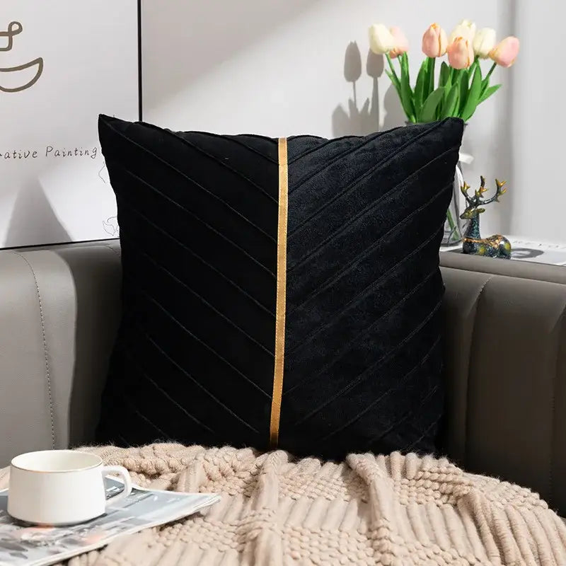 Golden velvet patchwork cushion cover set of 6 for living room