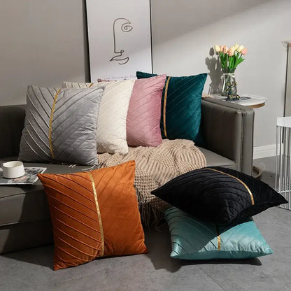 Golden velvet patchwork cushion cover set of 6 for living room