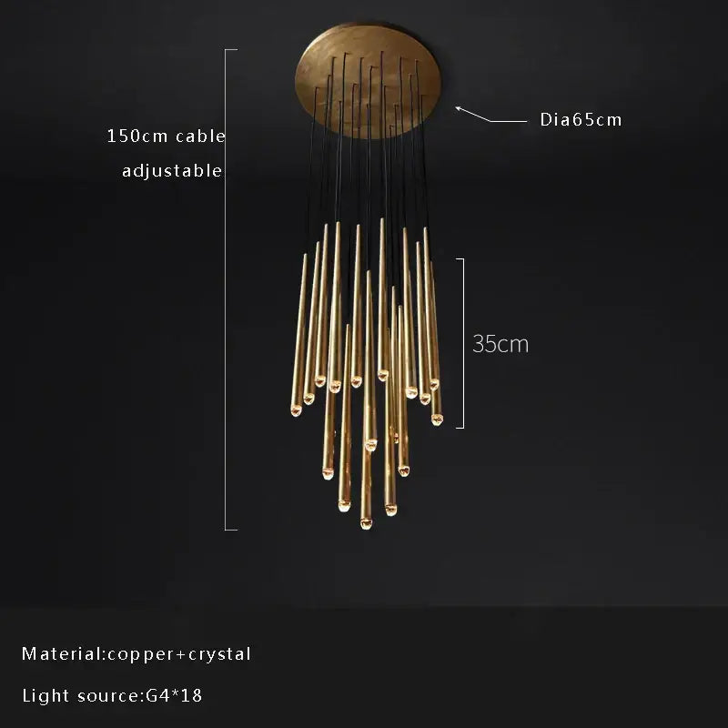 Golden water drop ceiling chandelier living room crystal pendant light