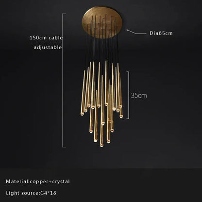 Golden water drop ceiling chandelier living room crystal pendant light