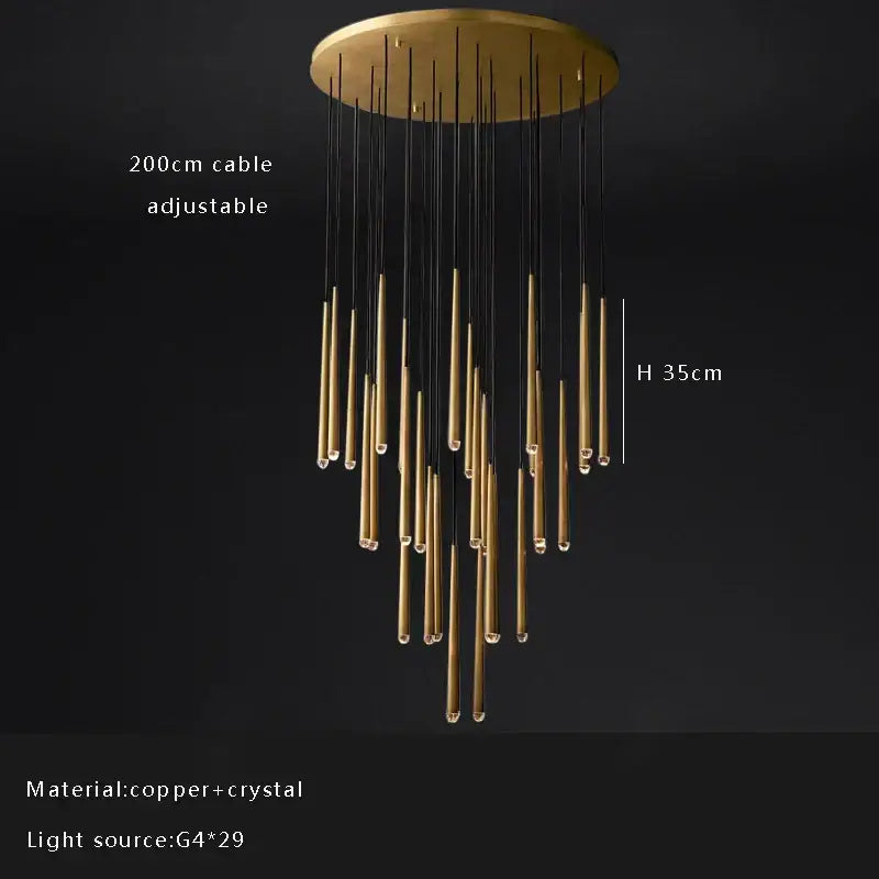 Golden water drop ceiling chandelier living room crystal pendant light