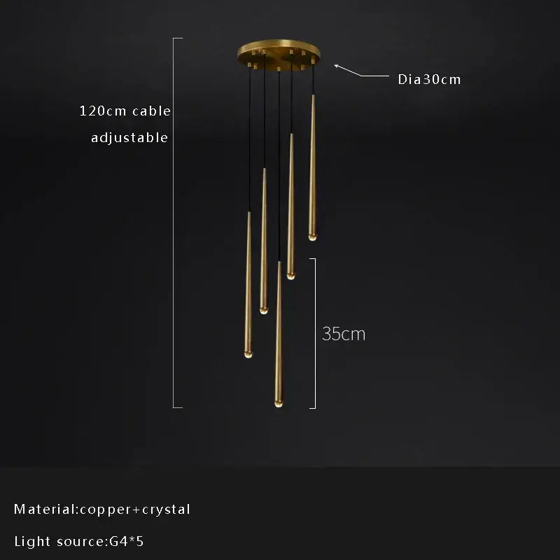 Golden water drop ceiling chandelier living room crystal pendant light