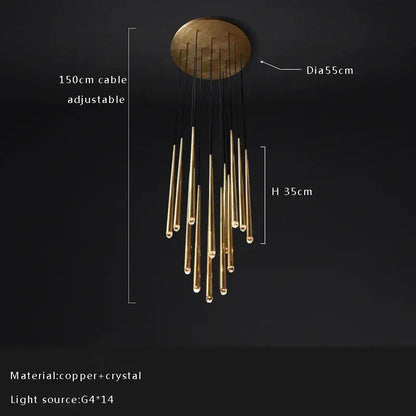 Golden water drop ceiling chandelier living room crystal pendant light