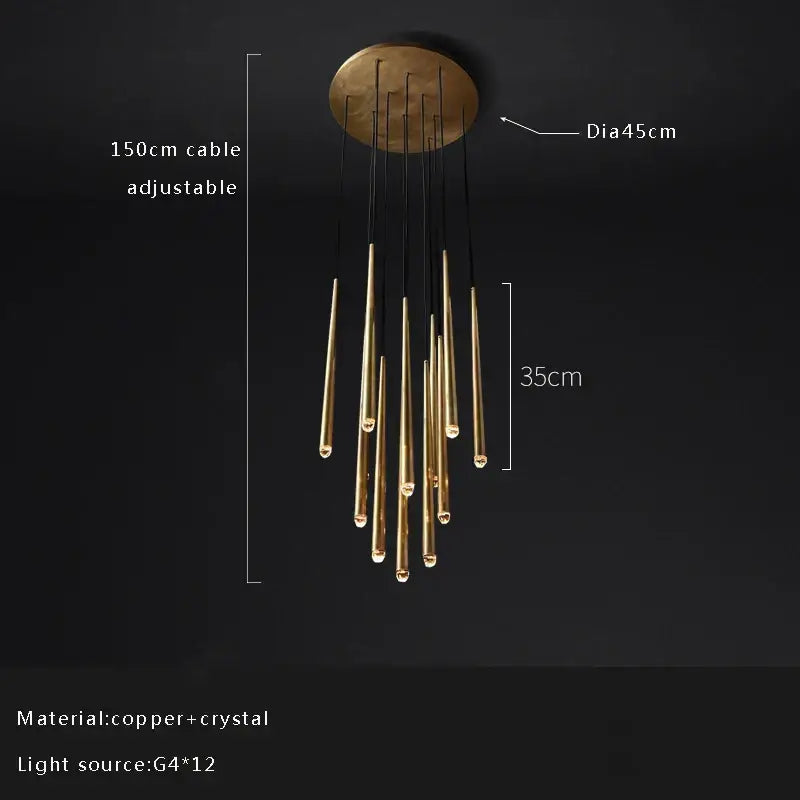 Golden water drop ceiling chandelier living room crystal pendant light