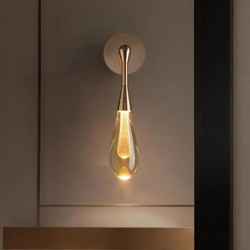 Golden water droplets crystal wall lights bedroom sconce