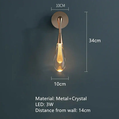 Golden water droplets crystal wall lights bedroom sconce
